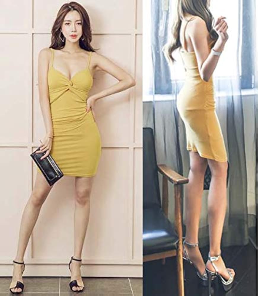 美品　FOXYNEWYORK　ノースリーブ　ミニワンピース　40 L イエロー ノースリーブ セクシーキャミミニワンピース ホワイト＆カーキ色